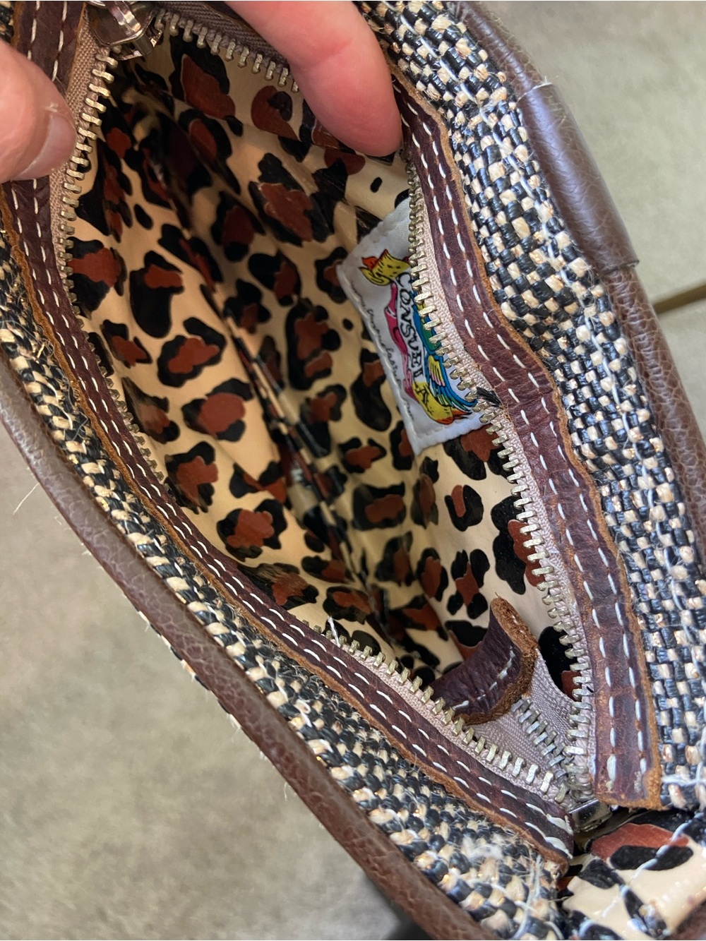 Consuela embroidered floral wristlet pouch leather trim leopard inside Retired - Picture 14 of 16